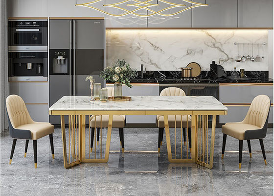 Mesa de jantar de mármore luxuosa à moda, tabela superior de mármore com pés do metal