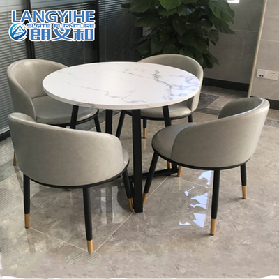Mesa de jantar luxuosa clara do mármore do círculo da laje da rocha evolutiva