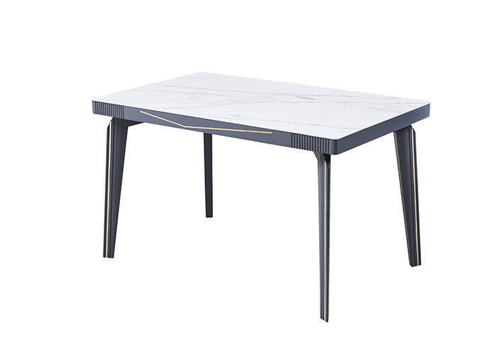 O metal embutiu a mesa de jantar superior da ardósia luxuosa clara da rocha
