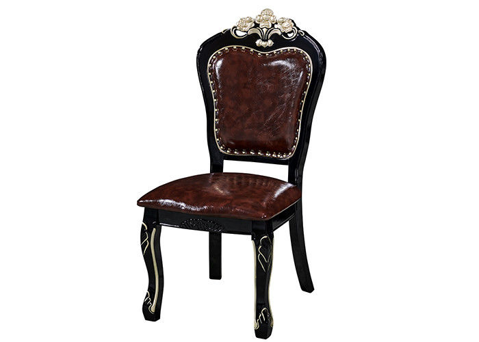 Cadeiras de jantar europeias de Ebony Solid Wood Carved Sponge