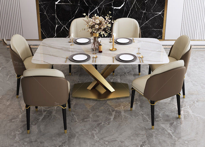Grupo superior de mármore da tabela da sala de jantar da forma luxuosa da madeira maciça