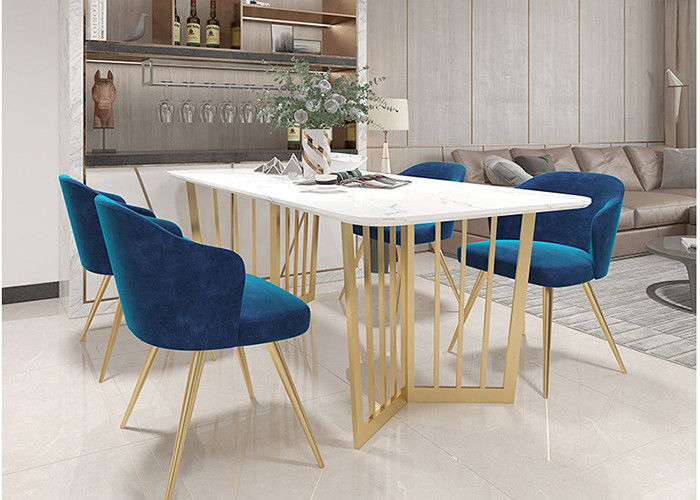 Mármore moderno da mesa de jantar do quadro inferior de aço inoxidável