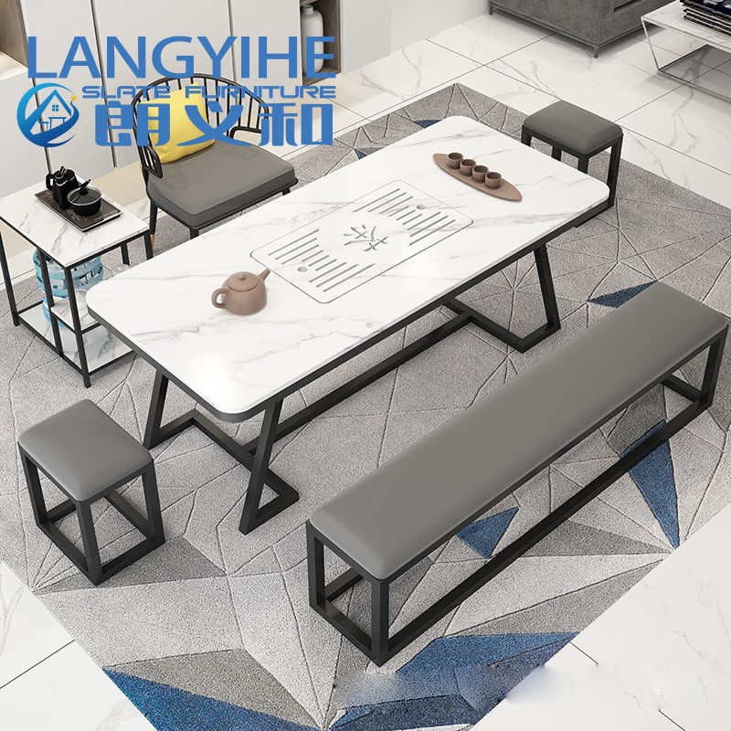 metal luxuoso minimalista moderno de Itália da tabela da sala de jantar da ardósia de 140cm