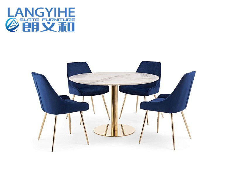 Iso 9001 120cm em volta da mesa de jantar de mármore do efeito com Fern Velvet Chairs Blue