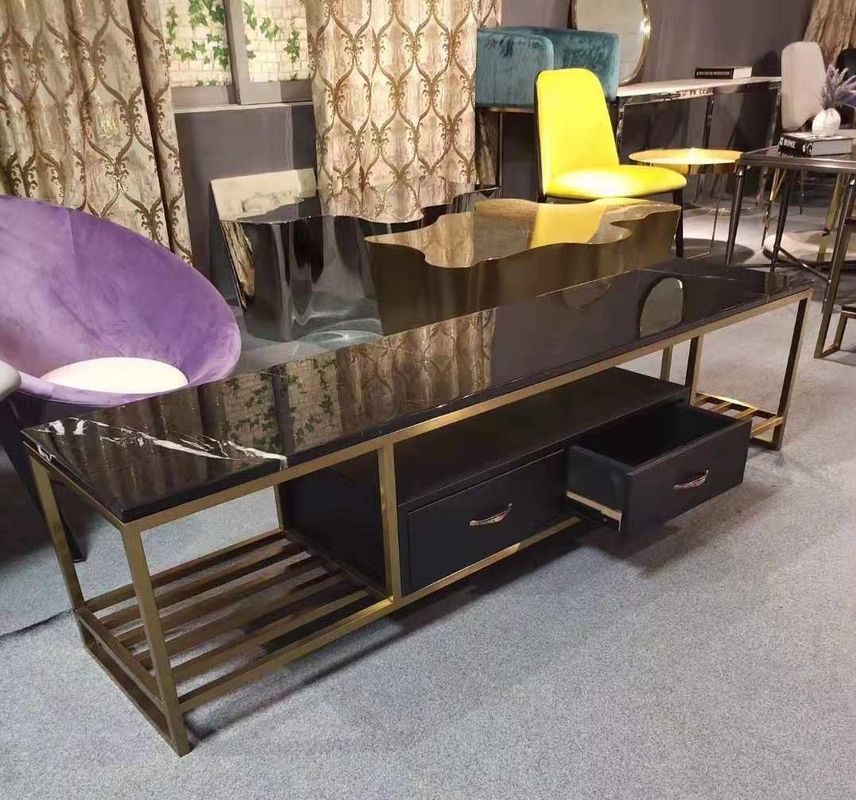Banco longo do quadro de aço inoxidável superior de mármore luxuoso do suporte da tevê do ouro