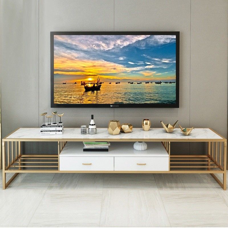 Banco longo do quadro de aço inoxidável superior de mármore luxuoso do suporte da tevê do ouro