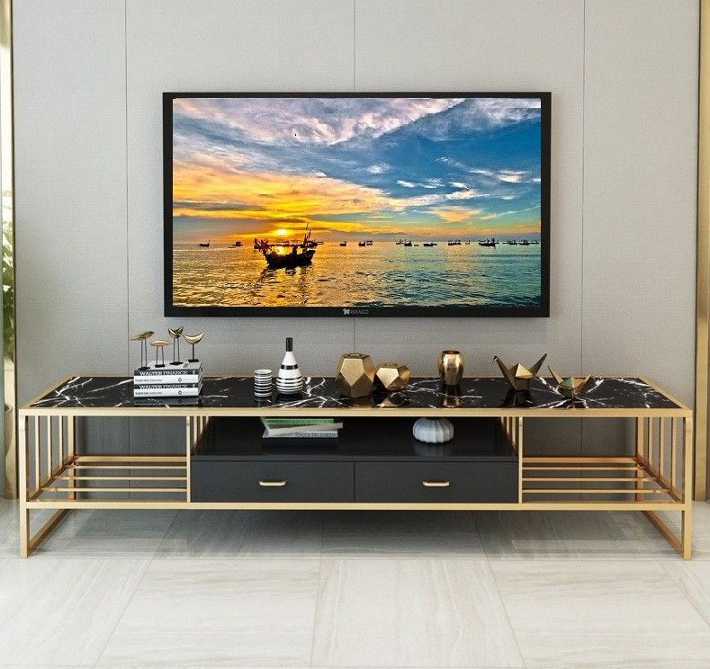 Banco longo do quadro de aço inoxidável superior de mármore luxuoso do suporte da tevê do ouro
