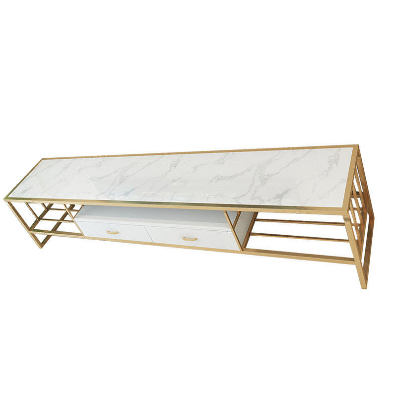 Banco longo do quadro de aço inoxidável superior de mármore luxuoso do suporte da tevê do ouro