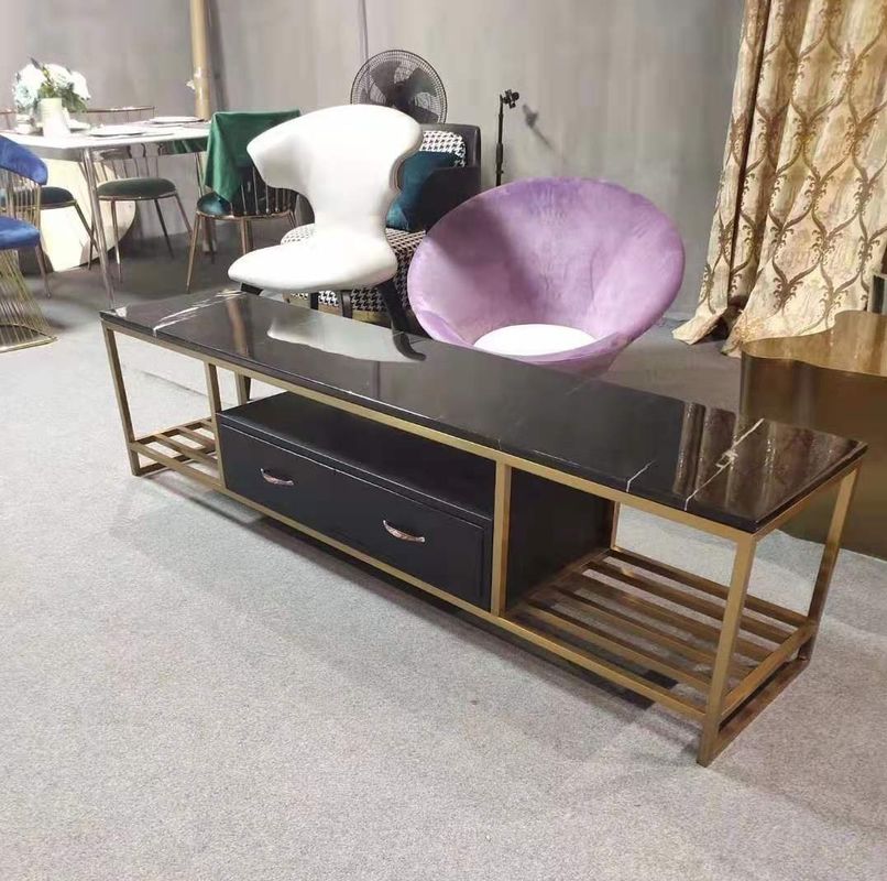 Banco longo do quadro de aço inoxidável superior de mármore luxuoso do suporte da tevê do ouro