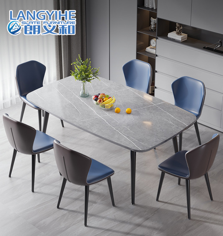 Forma oval de mármore minimalista da combinação da mesa de jantar e da cadeira do metal