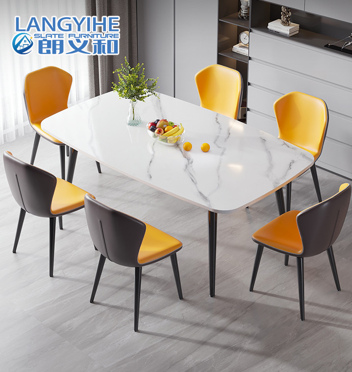 Forma oval de mármore minimalista da combinação da mesa de jantar e da cadeira do metal