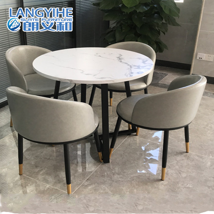 Mesa de jantar luxuosa clara do mármore do círculo da laje da rocha evolutiva