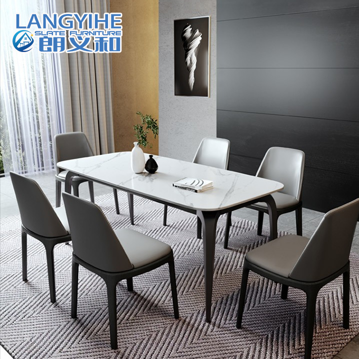 Mesa de jantar nórdica e cadeira de mármore retangulares minimalistas