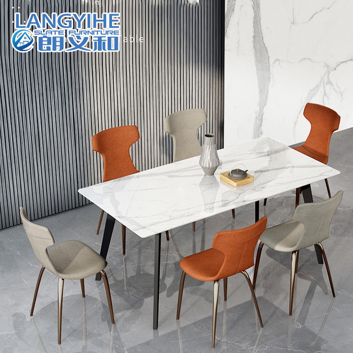 Mesa de jantar de mármore retangular minimalista da laje da rocha nórdica