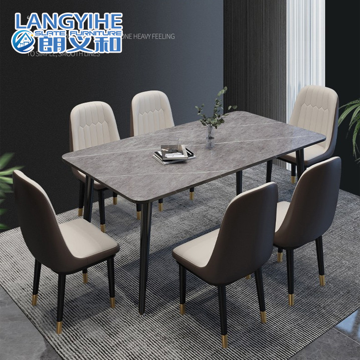 Mesa de jantar de mármore minimalista moderna da laje da rocha retangular