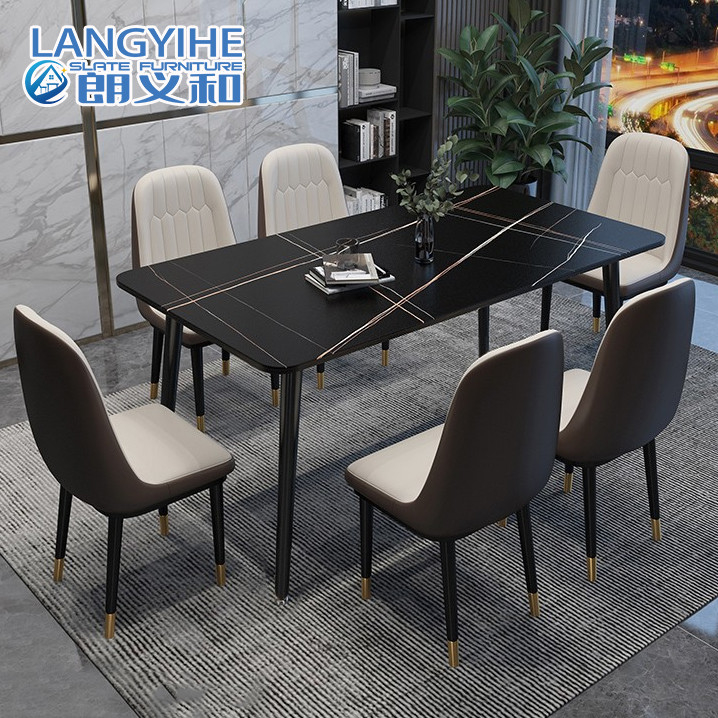 Mesa de jantar de mármore minimalista moderna da laje da rocha retangular